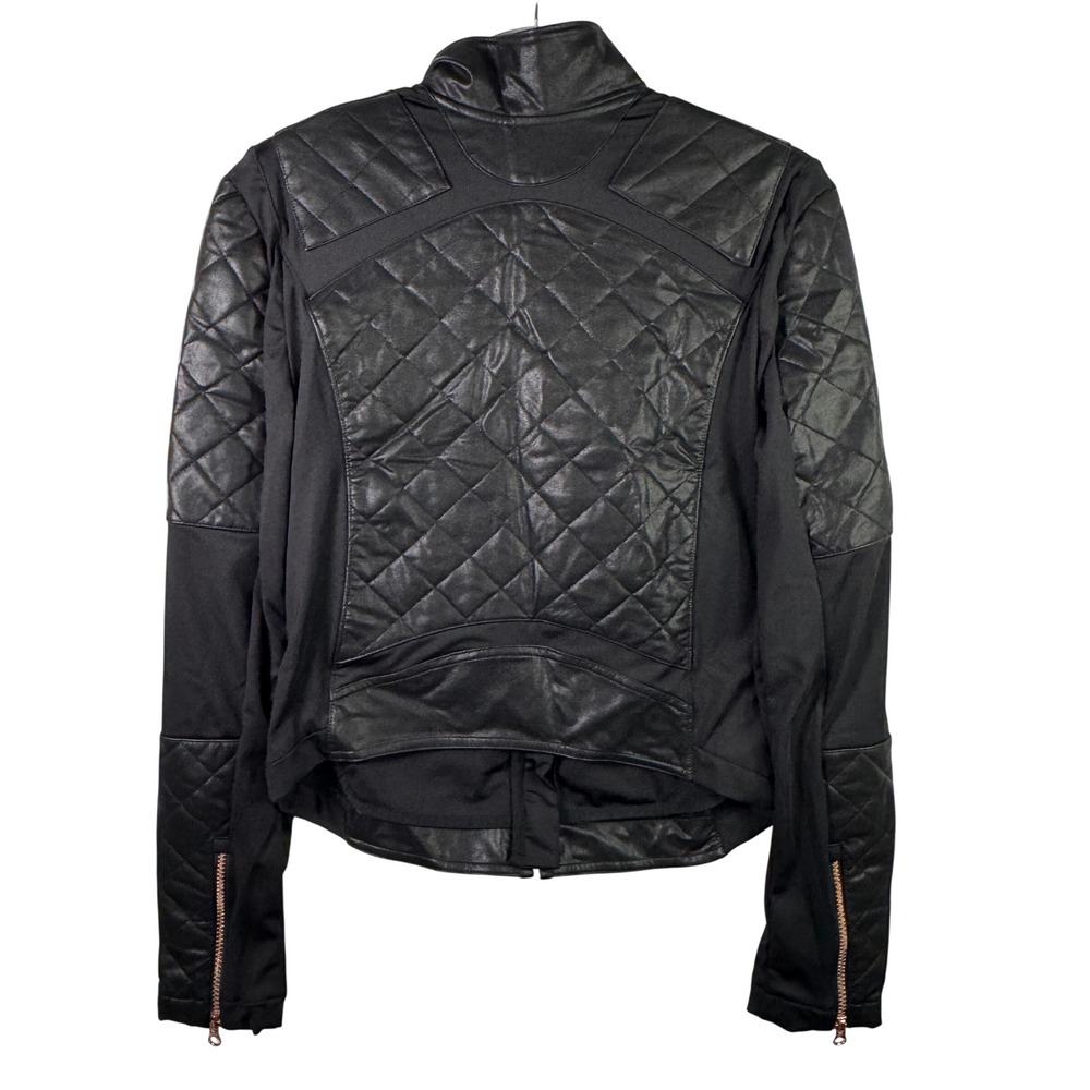 Victoria Sport Quilted Faux Leather Moto Jacket Rose Gold Black XS Athleisure - Picture 2 of 7